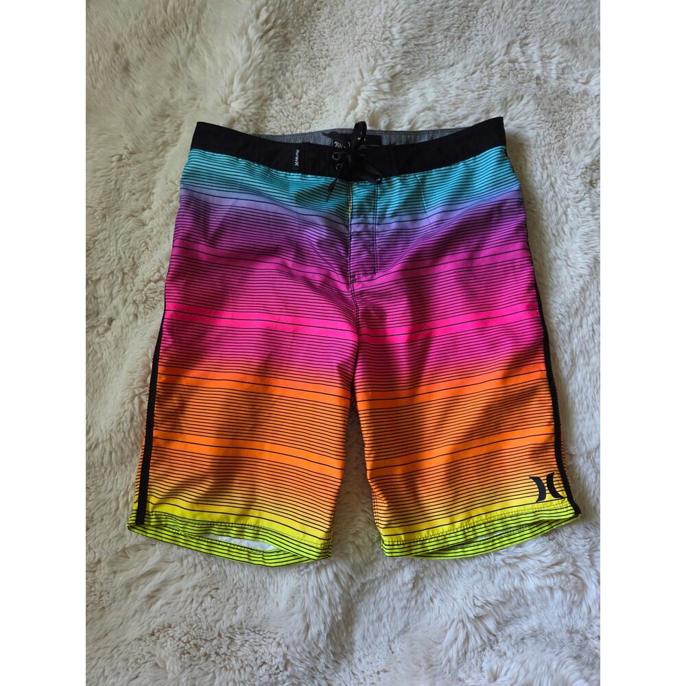 Hurley Vibrant Rainbow Striped Boys Shoreline Board Swim Shorts size 20